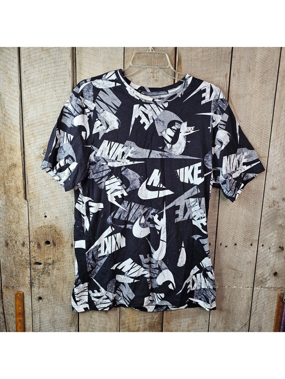 Nike Men's The Nike Tee All Over Logo Graphic Print T-Shirt Black White Size M